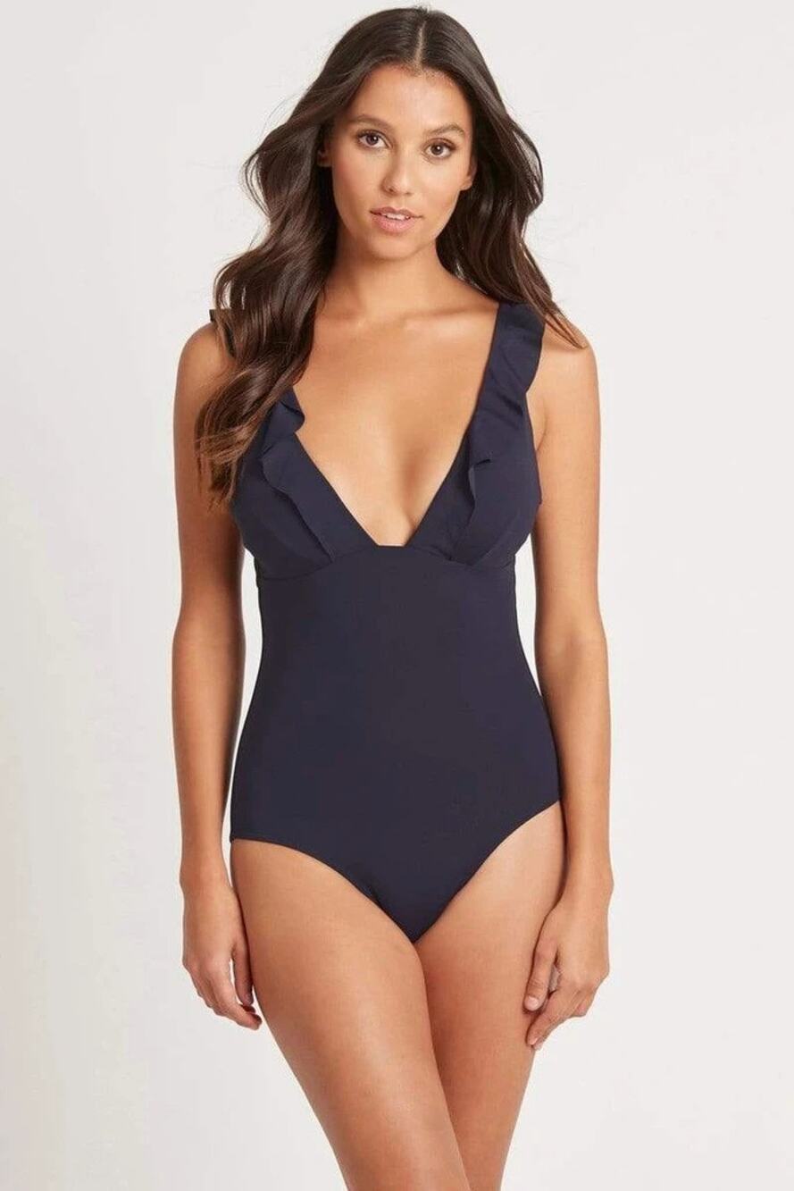 Sea Level Essentials Frill One Piece Swimsuit Night Sky Size 4 New